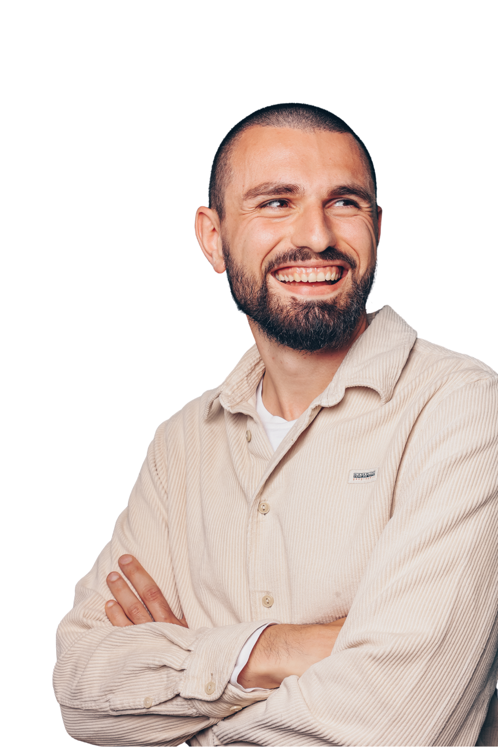 Christos Papageorgiou setzt die Website selbst um Christos Papageorgiou mit verschränkten Armen vor schwarzem Hintergrund