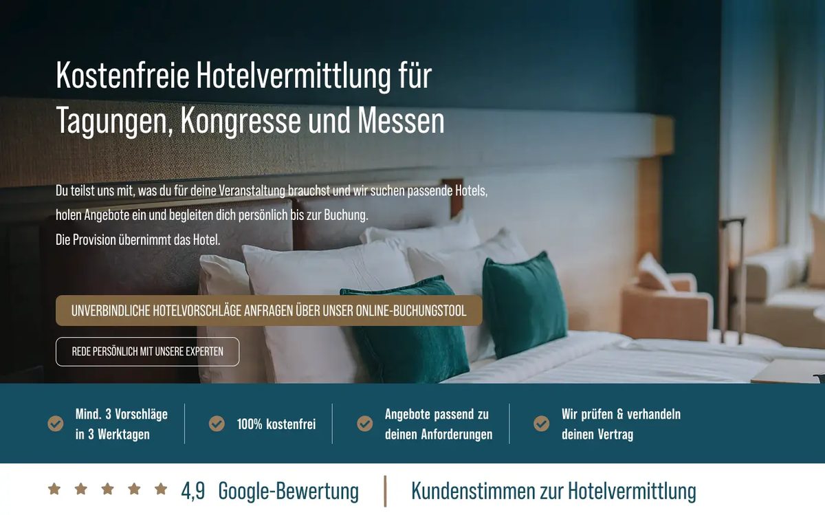 Einstiegsbereich der überarbeiteten Website Die Hotelspezialisten